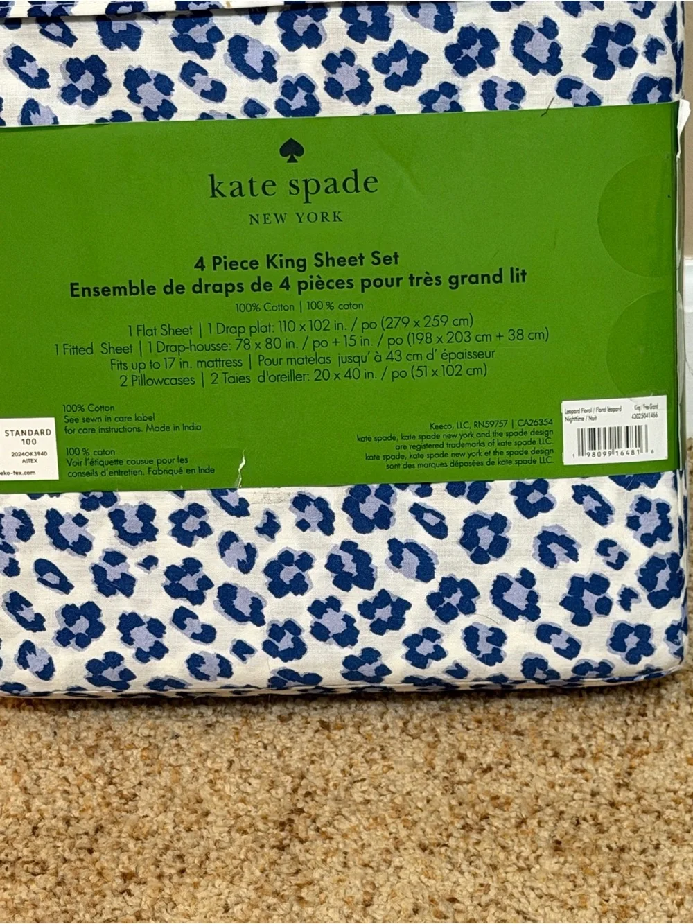kate spade new york Navy Leopard King Sheet Set